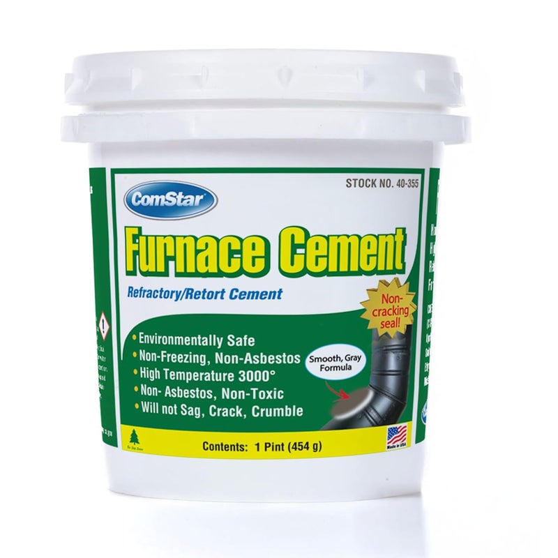 Comstar Furnace Cement, Ready-to-Use Refractory & Retort Cement, High Temperature Cement, Fireproof, Acid-Proof, Gas-Tight, Smokeless, Bonds to Stone, Metal, Brick, Ceramic, 1 Pint (40-355) - Image 1